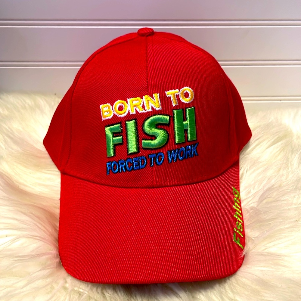 Born To Fish 🐟 Red Embroidered Baseball Cap